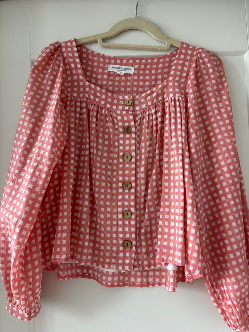 India Collection Checked Button-Front Women’s Top